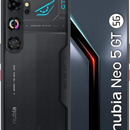 nubia Neo 5 GT Smartphone 5G 6,8’’ AMOLED 120Hz, MediaTek Dimensity 7400, RAM 12GB, 256GB, Batteria 6210mAh, Fotocamera 50MP, Cooling fan, Android 16, Cover con design gaming, Black